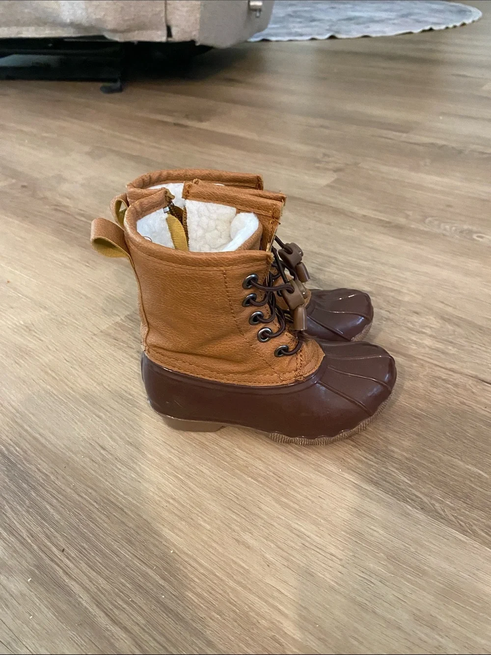 Kids Waterproof Brown & Tan Duck Boots with Cozy Lining